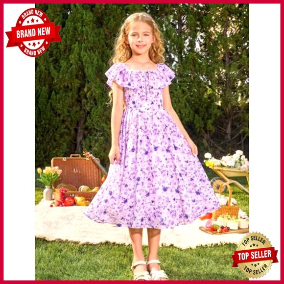 Floral Midi Dress Off Shoulder Ruffle Summer Elegant Chic Girls Fashion - Picture 6 of 7